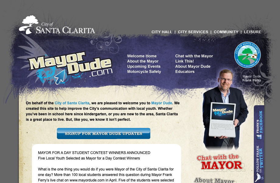 The MayorDude.com homepage as captured in September 2009